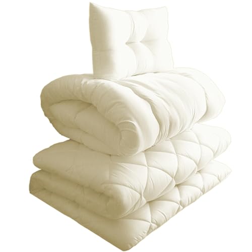 エアープレス 布団セット 3点セット ダブル 日本製 五層式 敷布団 極厚 高反発 敷き布団 枕 (アイボリー)