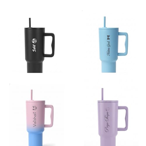 Image of Personalised 1200ml Insulated Stainless Steel Tumbler with Handle and Straw Lid - Large Travel Mug for Coffee & Water, Double Wall Vacuum Cup, Car Cupholder Friendly (Cloud Blue)
