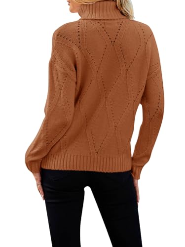 Ebifin Pullover Damen Herbst Rollkragenpullover Cable Knit Langärmeliger Klassischer Elegant Grobstrick Sweater Jumper. - Image 4