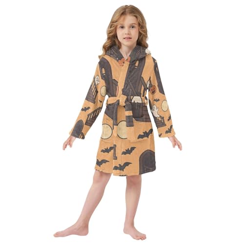 Kids Bath Robes Girls Spooky Staircase Halloween Pattern Hooded Robes2