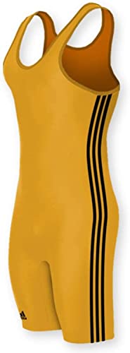 Adidas aS102s Lycra 3 Stripe Wrestling Singlet -:Athletic Gold/Black - S