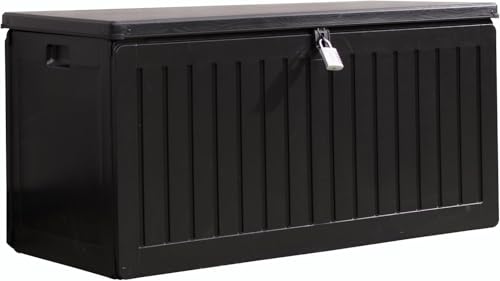 Olsen & Smith Gartenbox 270L | Wasserdicht & Wetterfest Abschließbare Polypropylene Aufbewahrungsbox aus | Große Gartentruhe für Garten, Balkon & Terrasse | Robust, Geräumig & Pflegeleicht (schwarz)