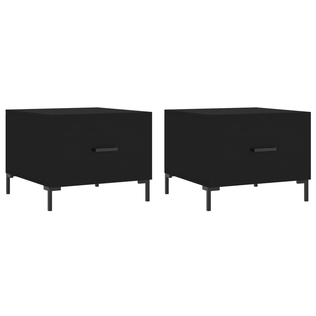 Juego de mesa de café negra de 50 x 50 x 40 cm de madera y hierro, diseño moderno con cajón y patas robustas, mesa auxiliar pequeña para salón, balcón y dormitorio