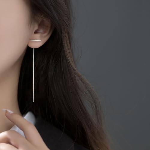Solid 925 Sterling Silver Bar Chain Dangle Earrings Drops for Women Teens Minimalist Dangle Earrings Tassel Threader Hypoallergenic2