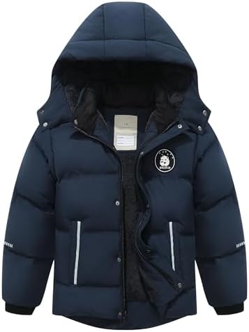 Kids Boy's Waterproof Puffer Cotton Jacket Warm Fleece Lined Down Coat Thick Hooded Winter Coat