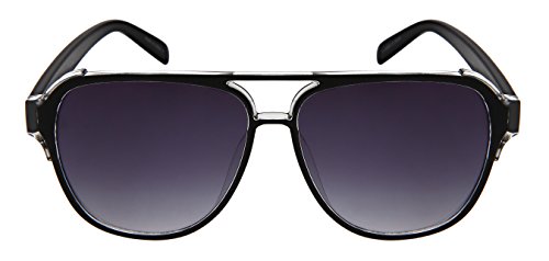 Edge I-Wear Fashion Aviator Brow Bar Plastic Sunglasses w/Mirrored Lens 541086TT-REV (Black+clear frame/Grey gradient lens, 58)2