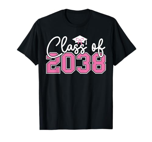 Class of 2038 Grow With Me Kindergarten Pink Coquette Bow T-Shirt