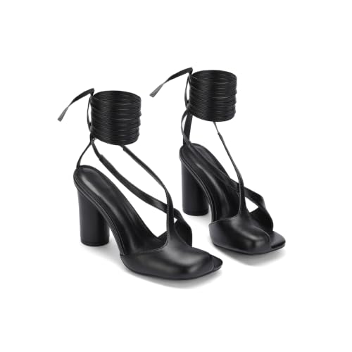 Image of perixir Gold Heels for Women, High Heels with Spiral, 4.17 inch Stiletto Heeled Sandals for Dressy Women, Lace Up Sandals Comfortable Slingback Sandal
