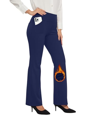 Desol Women's Thermal Work Pants for Winter, Waterproof Fleece Lined Flare Leggings with 4 Pockets,...