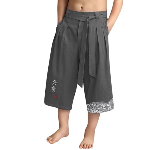 Little Boys Capri Pants Teens Cotton Linen Baggy Elastic Waist Japanese Streetwear Children's Casual Summer Trousers Pockets