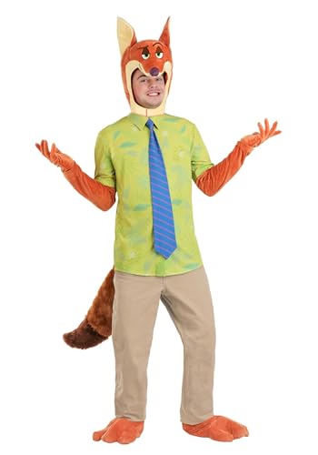 Disney Zootopia Nick Wilde Costume for Men - Includes Shirt, Tie, Headpiece, Tail, Gloves & Shoe Covers, Fox Halloween Outfit Medium