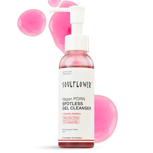 Image of Soulflower Vegan Korean PDRN Face Wash, Spotless Gentle Gel Cleanser for Men & Women|Dermatologically Tested, Deep Cleans Pores, Fades Pigmented Spots, Reduces Acne with 0.1% Salicylic Acid 100ml