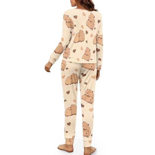 Image of Women's Pajamas Set Soft 2 Piece Loungewear Long Sleeve Pj Set Matching Sleepwear with Pockets for Women Plus Size