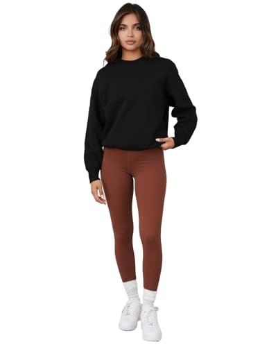 Image of LEOTUDE Women's Boyfriend-Loose Fit Round Neck Solid || Sweatshirt for Women (Color Black) |Material: Loopknit