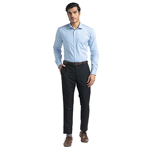 Image of Park Avenue Men's Pure Cotton Solid Pattern Super Slim Fit Flat Front Formal Chinos