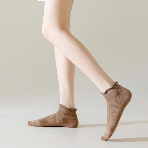 Image of Mcool Mary Womens Ankle Ruffle Socks Casual Cotton Frilly Breathable Cute Knit Lettuce Trim No Show Socks 6 Pack