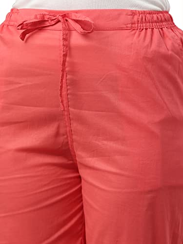 Image of GO COLORS Women Solid Medium Coral Mid Rise Cotton Pants - L