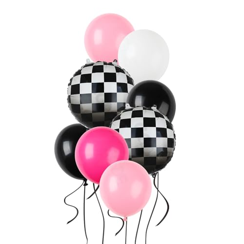 Image of Race Car Balloon Bundle Pink Black Checkered Balloons Latex Balloon Girls One Happy 1st 2nd Fast One Theme Two Fast Race Car Birthday Party Decor Supplies 20 Pcs Kit
