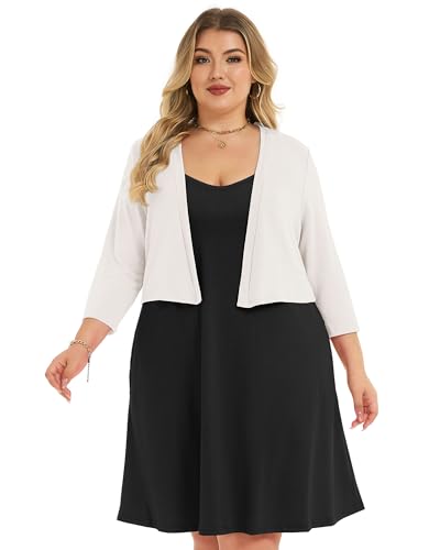 Image of Plus Size Shrugs for Women 3 /4 Sleeve Cropped Cardigan Knit Sweaters Open Front Bolero 2026