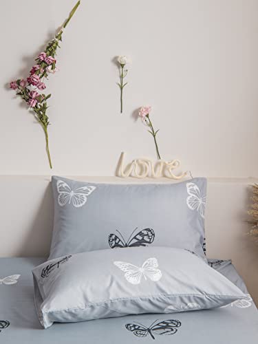 Butterfly Pillow Cases Queen Size Pillowcases Set of 2 Blue Black White Butterflies Printed on Blue Pillow Cover Kids Girls Home Decor Pillow Cases(Queen, 20x30 Inches)