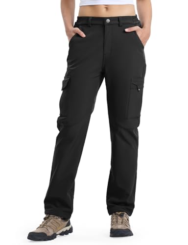 donhobo Damen Wanderhose Wasserdicht Softshellhose Outdoorhose Winddicht Warm Gefüttert Winterhose Trekkinghose Funktionshose Schwarz S