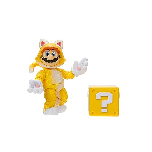 Nintendo Super Mario - Figura de acción articulada premium de Mario de 5 pulgadas con accesorio de bloque de preguntas incluido