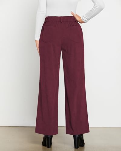 GRAPENT Corduroy Wide Leg Pants Woman High Waisted Fall Business Casual Elastic Waist Loose Trendy Trousers with Pockets2