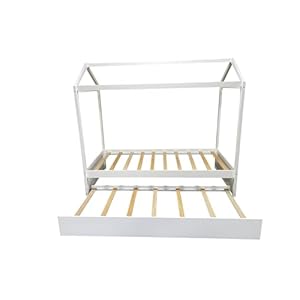 Twin Size House Bed with Trundle for Kids, Girls and Boys,Twin Size Bedframe w/Can Be Decorated & Roof,No Box Spring Needed, White Twin Size House Bed with Trundle for Kids Girls and BoysTwin Size Bedframe wCan Be Decorated RoofNo Box Spring Needed White