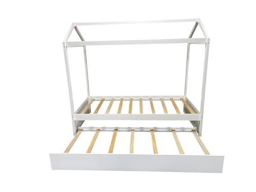 Twin-Size-House-Bed-with-Trundle-for-Kids-Girls-and-BoysTwin-Size-Bedframe-wCan-Be-Decorated-RoofNo-Box-Spring-Needed-White Twin Size House Bed with Trundle for Kids Girls and BoysTwin Size Bedframe wCan Be Decorated RoofNo Box Spring Needed White