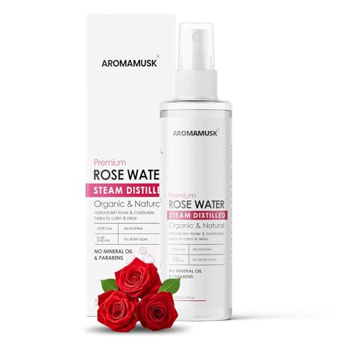 AromaMusk 100% Organic & Natural Rose Water for Face & Skin - 100...