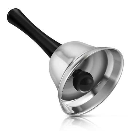 Flexzion Hand Bell Call Bells with Silver Melodic Steel and Black Handle for Wedding Events Decoration, Clerk, Hotel, Hospital Bed side Food, Alarm, Help Summon, Ringer Witchcraft Supplies