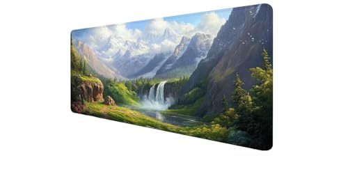 Tapis de souris XXL paysage de rivière antidérapant pour joueur sur PC
