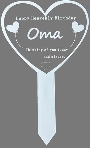 MKISHINE Spina commemorativa a forma di cuore per tomba, 16 x 26 cm, Happy Birthday in Heaven Opa/Nonna/Papà/Mamma, decorazione da giardino bianca per cimitero, giardino o cortile (nonna)