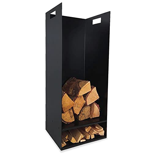 Volcann Indoor Log Storage with Double Shelf - Fireplace Wood Holder Metal Handy Rack, Storage for Woodstove, Fireside Accessories - Black (820x320x120mm)