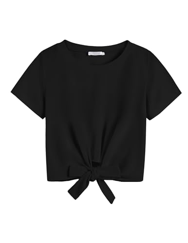 Image of Arshiner Girls Short Sleeve Shirts Tie Knot Front Tops T Shirts for Kids Crewneck Cute Casual Tie Dye Tee Blouse