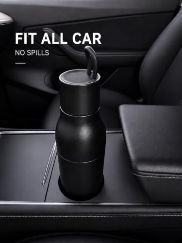 Image of Slim insulated Stainless Steel Water Bottle with Handle, Vacuum Double Wall, Leakproof Lid, Fits Car Cup Holder, Minimalist Design (1-pack)