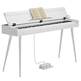 KUMENG Digital Piano 88 Key Weighted Keyboard,Full-Size Desk Progressive Hammer-Action Electric Piano For Beginners, With Sheet Music Stand, Pedal,Power Adapter, Headphone Mode, Usb-Mid (Pearl White)