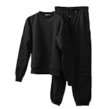 [TopIsm] トップイズム 上下セット スウェット メンズ セットアップ 裏起毛 無地 クルーネック ルームウェア 部屋着 寝巻き パジャマ 3-ブラック LLサイズ