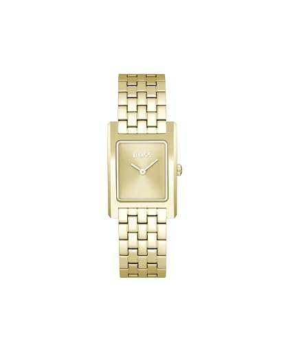 BOSS Montre À Mouvement Quartz Deux Aiguilles pour Femme Collection Lucy avec à Boîtier Rectangulaire et Bracelet en Acier Inoxydable de Couleur Dorée