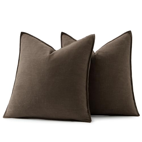 Image of MIULEE Decorative Linen Pillow Covers 20x20 Inch Dark Coffee Chocolate Boho Farmhouse Neutral Winter Couch Throw Pillows for Bed Pack of 2 Accent Modern Pillowcase Sofa Livingroom Home Decor