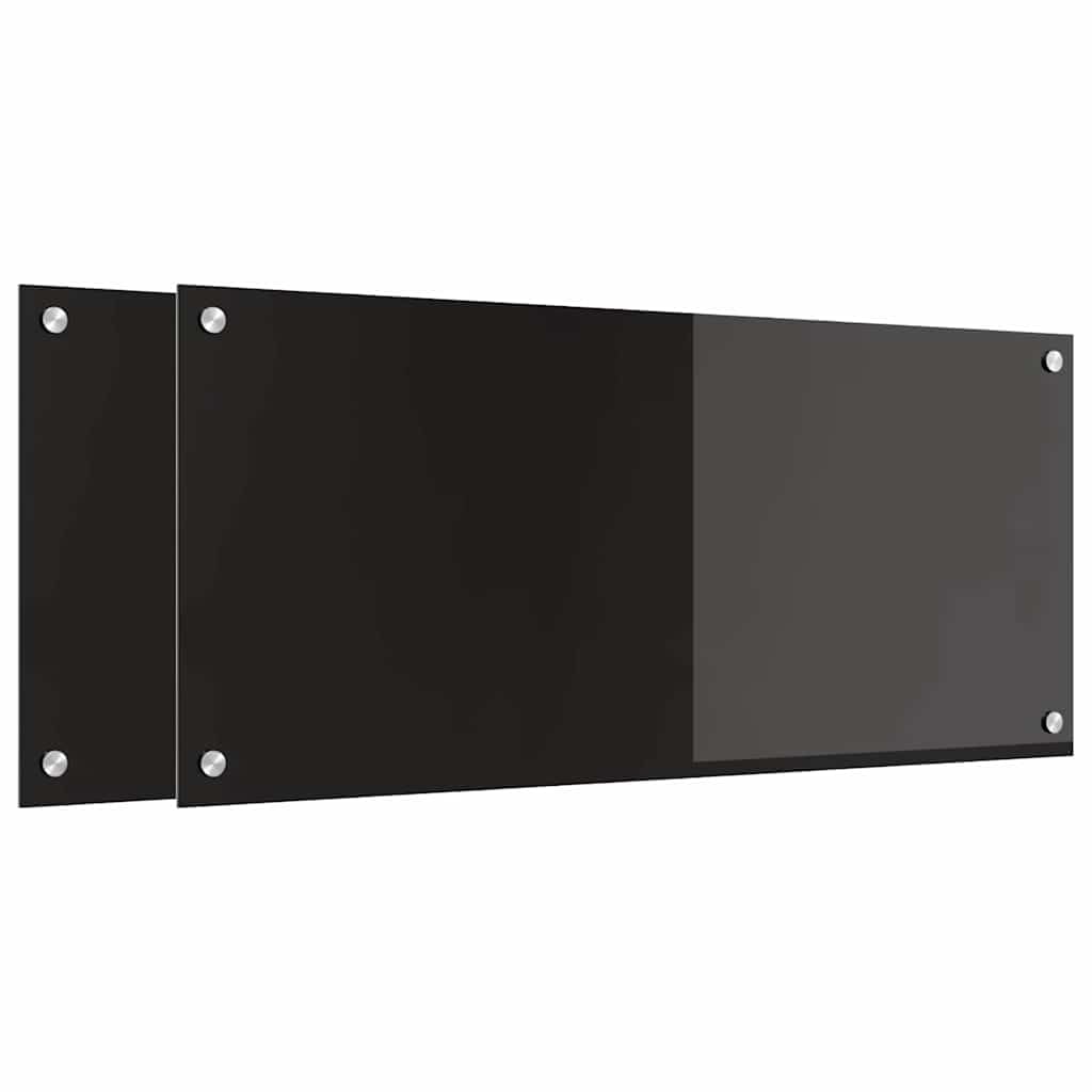 Solivagant Küchenrückwand 2 pcs Schwarz 90 x 40 cm Gehärtetes Glas, Küche Esszimmer,Küchenhelfer -utensilien, 15.9 kg-3415548