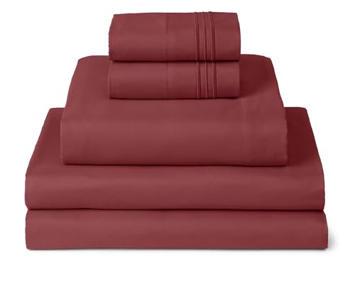 Image of Mellanni Split King Sheets Set - 5 PC Iconic Collection Bedding | Hotel Luxury, Extra Soft, Cooling Bed Sheets - Wrinkle, Fade, Stain Resistant (Split King, Brick Red)