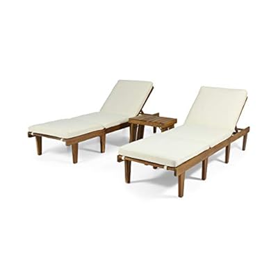 Christopher Knight Home Carlos Outdoor Acacia Wood 3 Piece Chaise Lounge Set, Teak Finish, Cream 317jPpBUqAL. SS400
