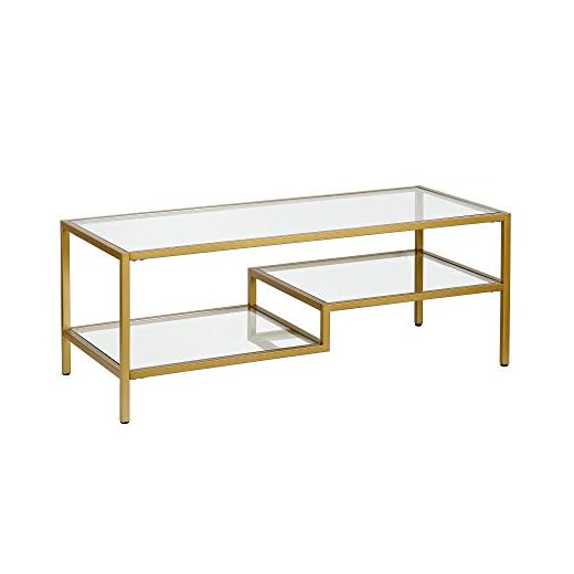Henn&Hart 45" Wide Rectangular Coffee Table in Brass, Modern coffee tables for living room, studio apartment essentials