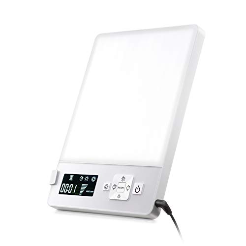 Delonix Portable 10,000Lux Light Therapy Lamp, Customizable Blue and White LED Energy Lamp with Timer and Dimming, Mimicked Sunlight Lamp with Display (White and Blue)