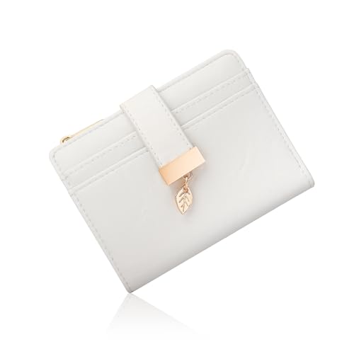 Image of Pomelo Best Wallet Women Bifold Leather Wallets for Women Credit Card Holder with ID Window Zipper Coin Pocket White