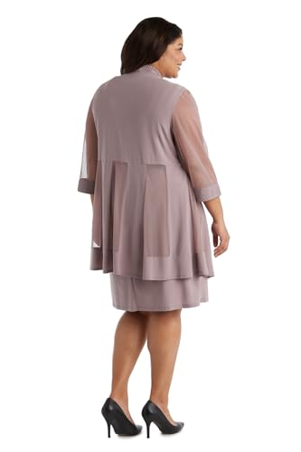 Image of R&M Richards Women's Elegant 2-Piece Shift Dress with Pleated Shimmer Duster Jacket for Mother of the Bride, Cocktail Attire