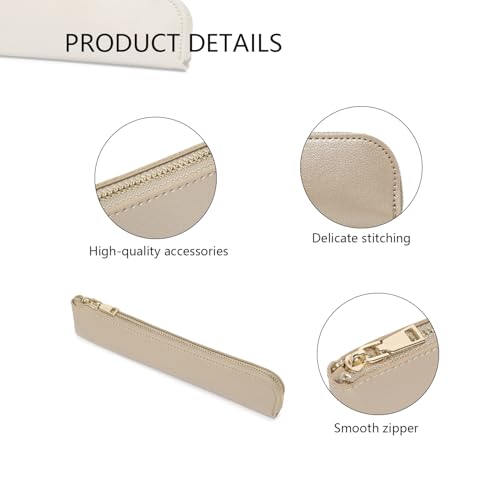 Image of Slim Pencil Case Small Pencil Pouch Pen Case (Pearl White Tea /FL)