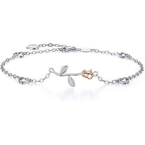 Van Chloe Women 925 Sterling Silver Love Rose Flower Anklet White Gold Plated CZ Diamond Ankle Bracelet for Women Girls Cover