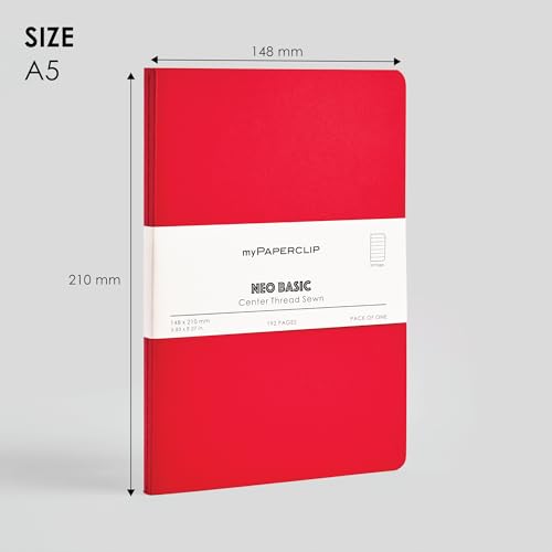 Image of myPAPERCLIP NeoBasic A5 Ruled Notebook | 192 Pages, 80 GSM, 250 GSM Soft Cover, A5 (5.83 x 8.27 in) | Red